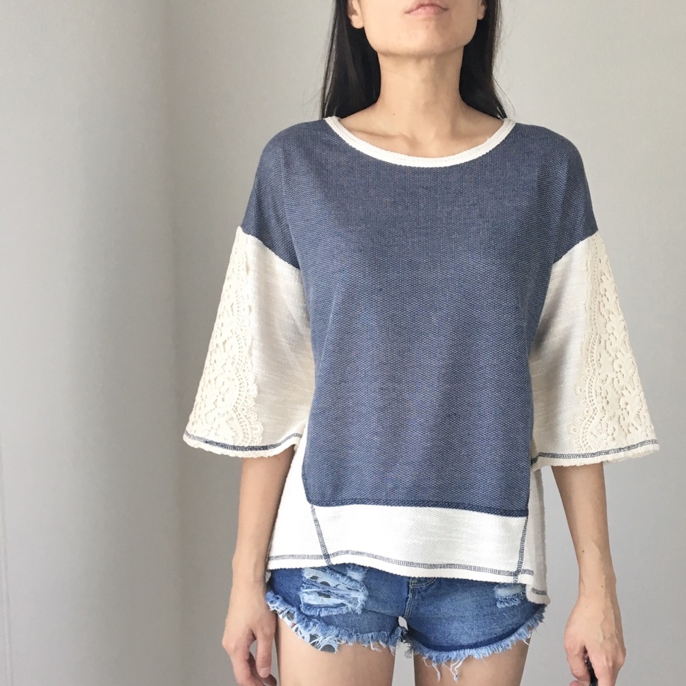 LAST 1 ! Two tone crocheted sleeve tunic top - Picture 4 of 6